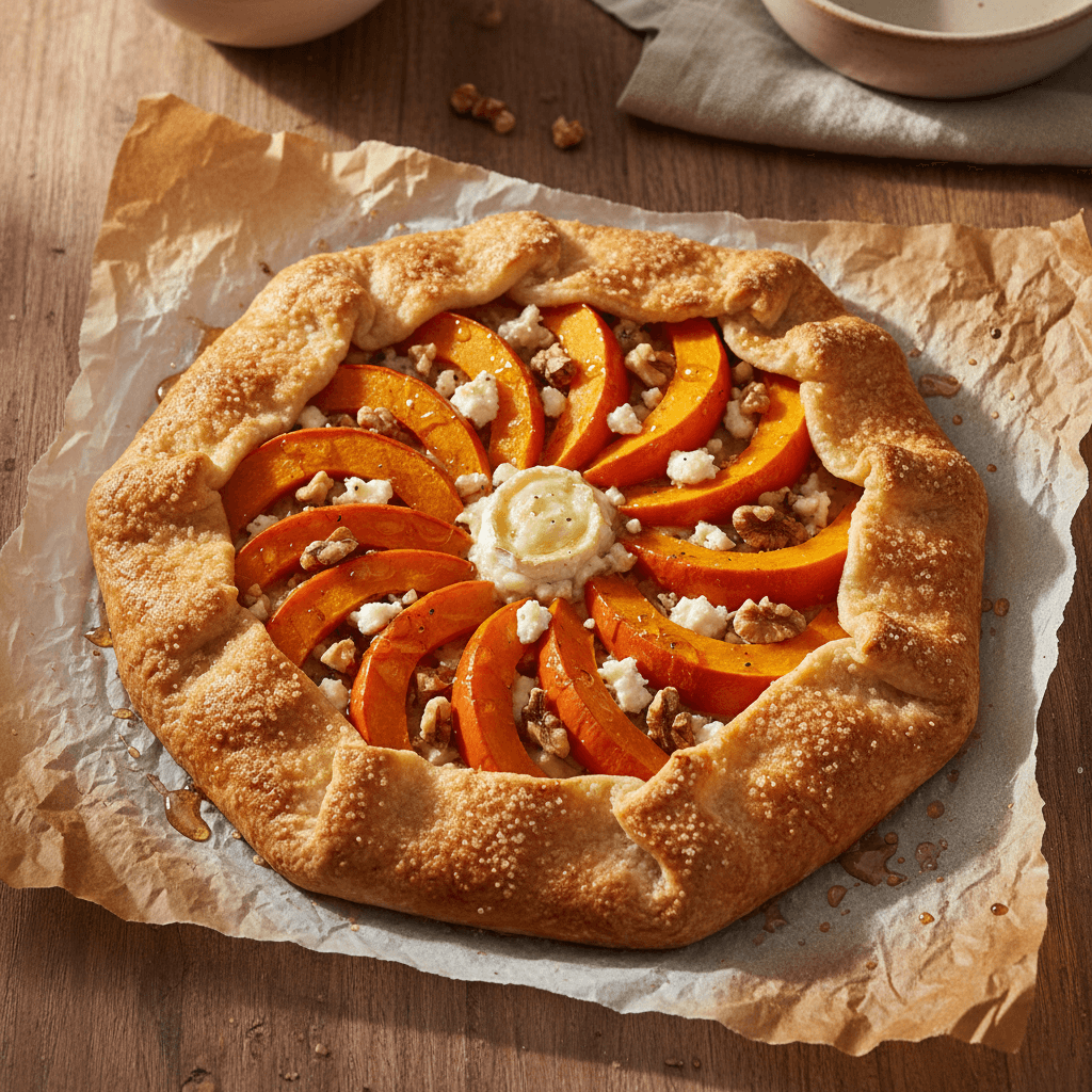 Galette rustique potimarron & chèvre noix miel