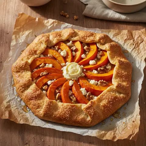 Galette rustique potimarron & chèvre noix miel