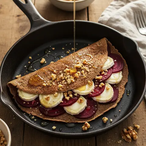 Galette sarrasin & betterave chèvre noix miel