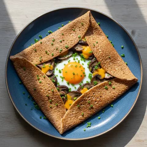 Galette sarrasin & champignons œuf mimolette