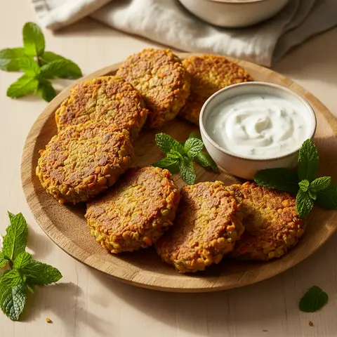 Galettes lentilles corail & carotte cumin yaourt menthe