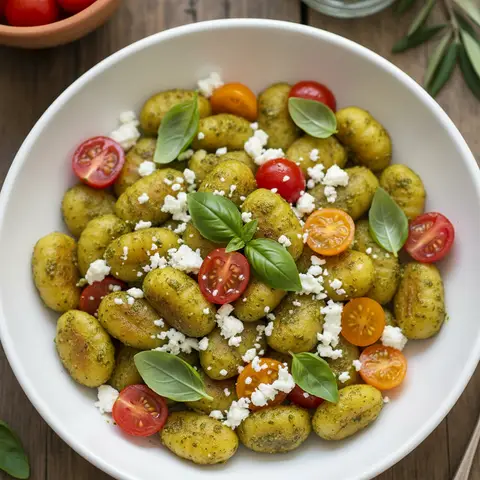 Gnocchi pesto & chèvre aux tomates cerises
