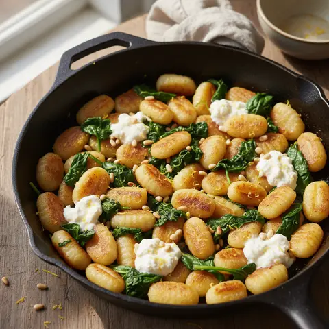 Gnocchi poêlés & épinards ricotta citron pignons