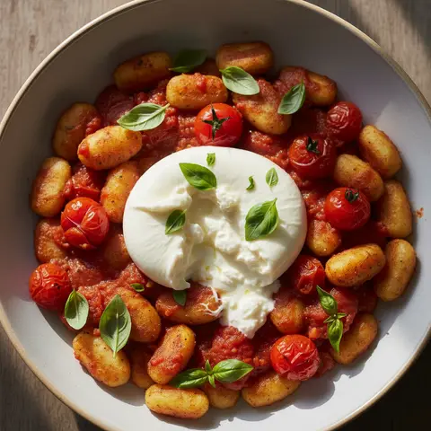 Gnocchi tomates cerises & burrata au basilic