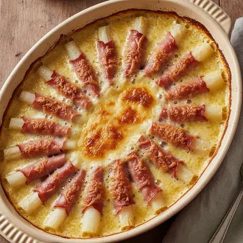 Gratin asperges & jambon béchamel comté