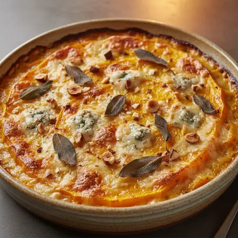 Gratin courge & gorgonzola crème noisettes