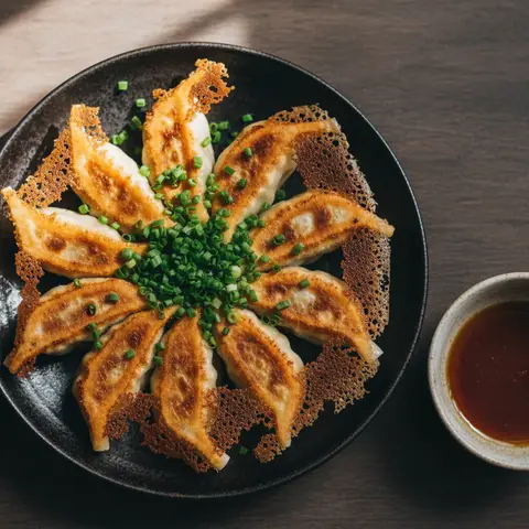 Gyoza poêlés & chou gingembre sauce ponzu