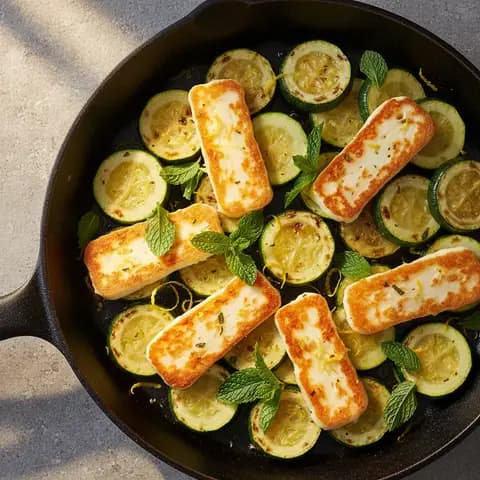 Halloumi & courgette poêlés à la menthe citron