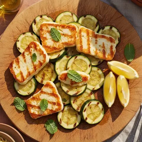 Halloumi grillé & courgette menthe au citron