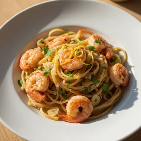 Linguine crevettes & ail citron persil
