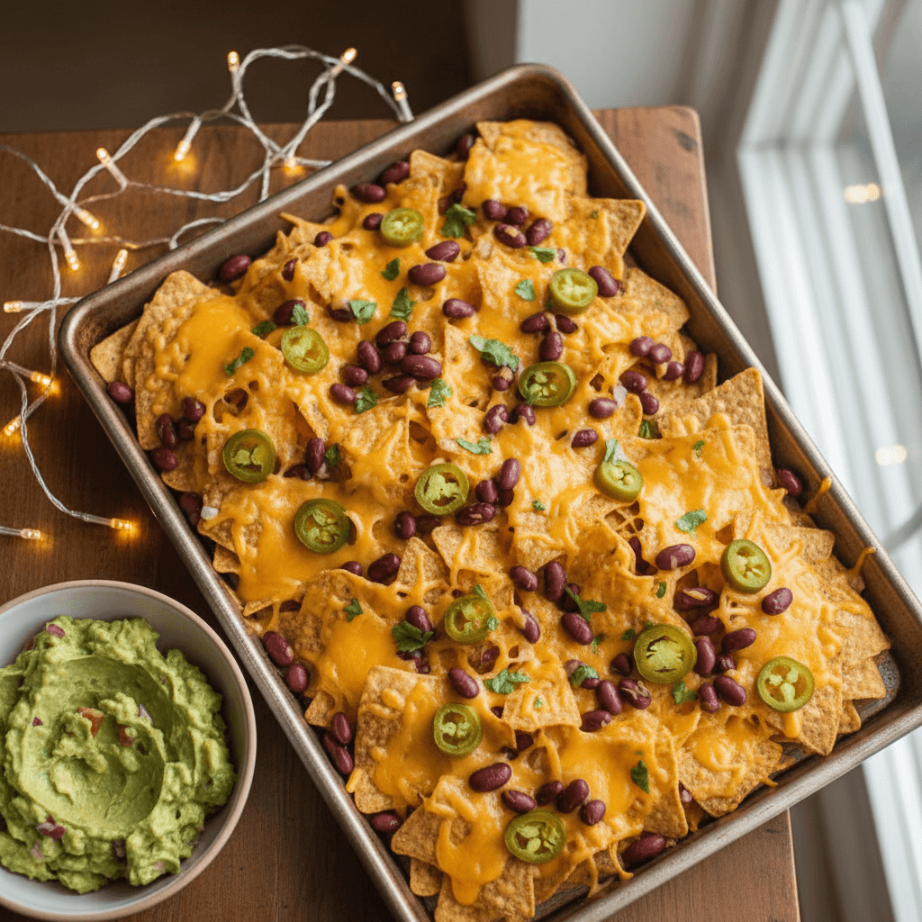 Nachos haricots rouges & jalapeño au cheddar avocat