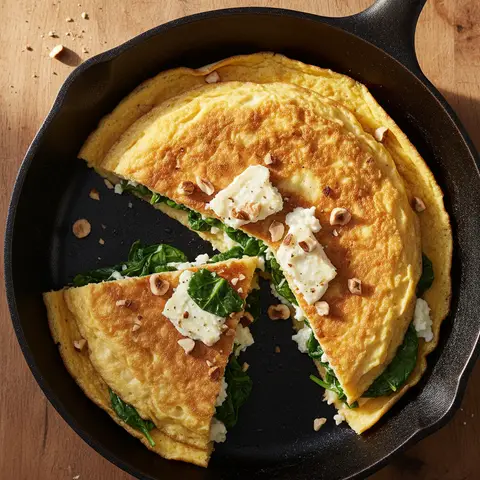 Omelette épinards & chèvre aux noisettes
