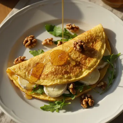 Omelette fine chèvre & miel noix roquette fraîche