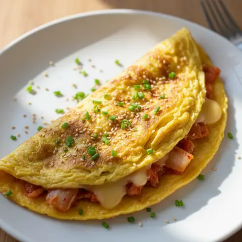 Omelette roulée kimchi & emmental sésame