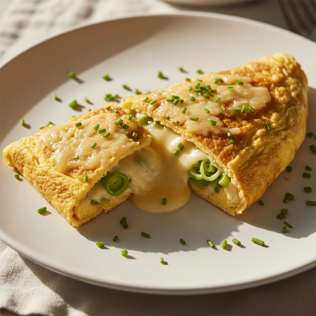 Omelette roulée poireau & gruyère ciboulette