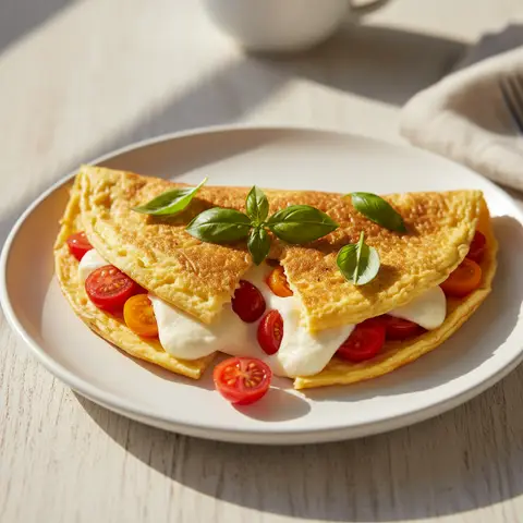 Omelette roulée tomate & mozzarella au basilic