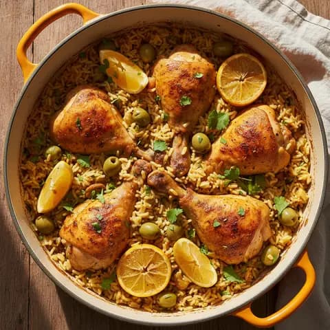 One-pot riz & poulet citron confit olives vertes