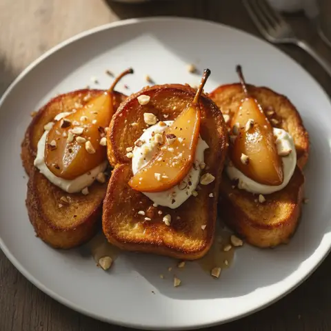 Pain perdu poire & noisette au mascarpone vanillé