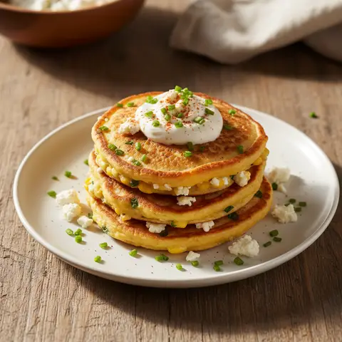 Pancakes maïs & feta à la ciboulette