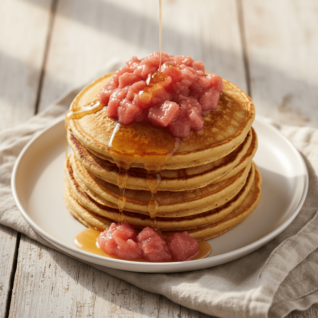 Pancakes & compote de rhubarbe au miel