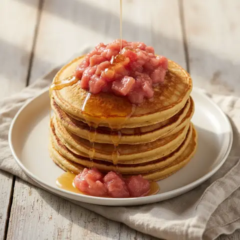 Pancakes & compote de rhubarbe au miel