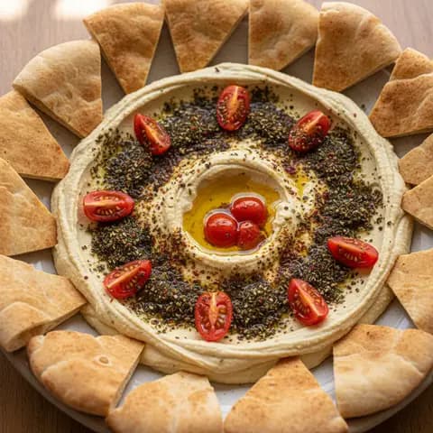 Pita grillée & houmous à la tomate za'atar