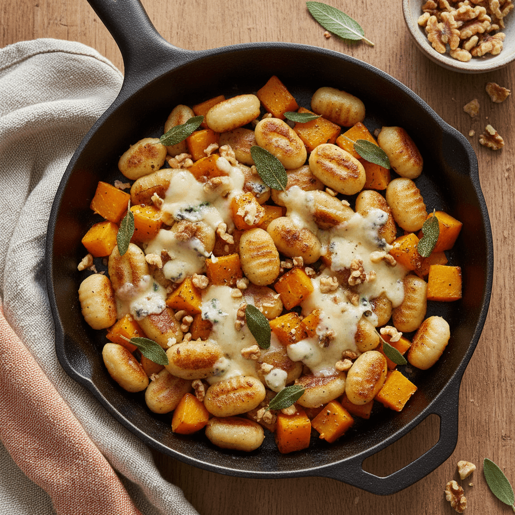Poêlée gnocchi & courge butternut au gorgonzola noix