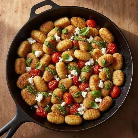 Poêlée gnocchi & pesto chèvre tomates cerises