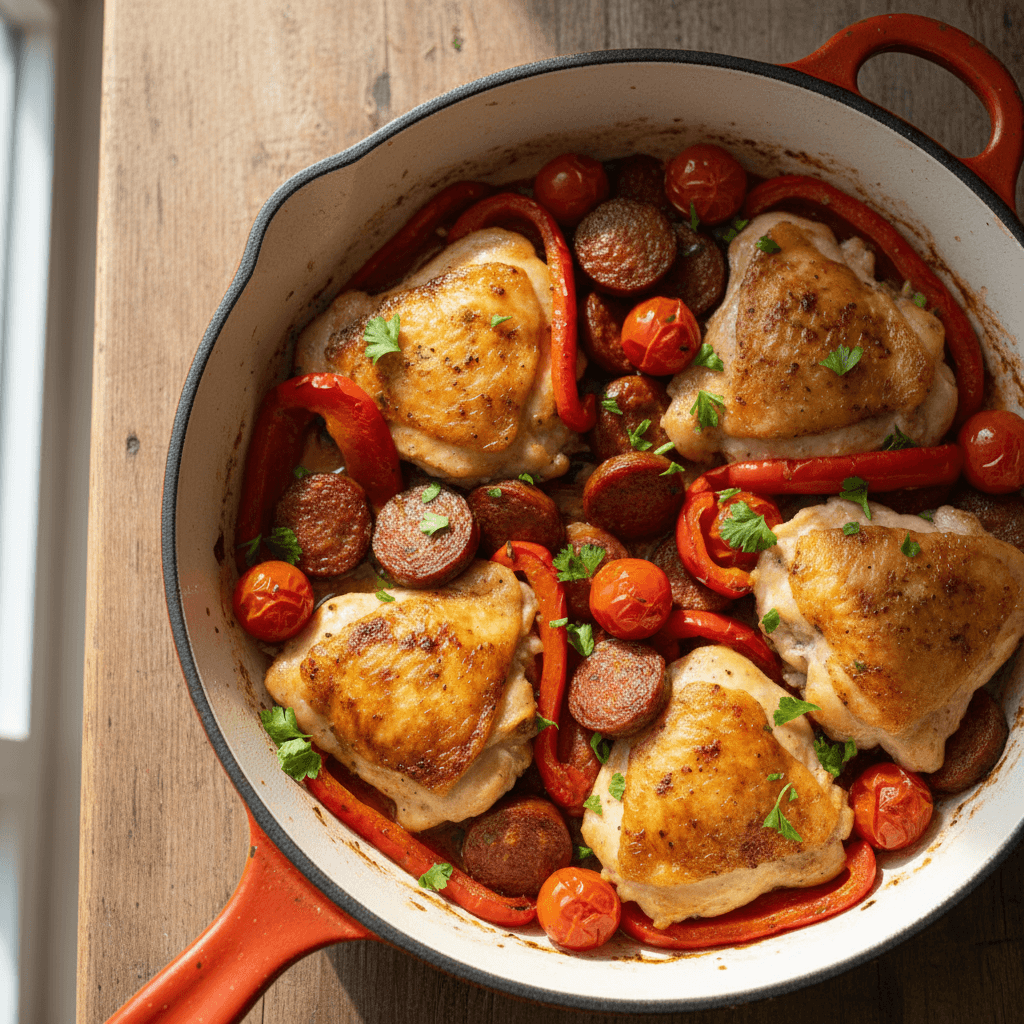Poêlée poulet & chorizo poivron tomate