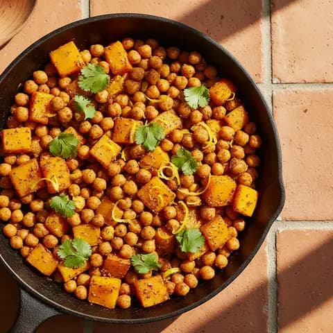 Poêlée courge & pois chiches ras-el-hanout citron confit