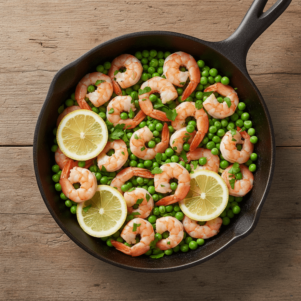 Poêlée crevettes & petits pois au citron