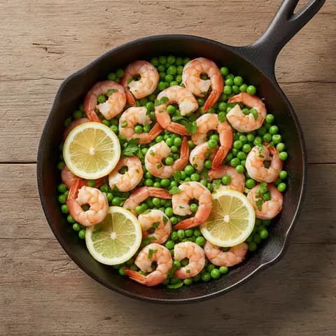 Poêlée crevettes & petits pois au citron