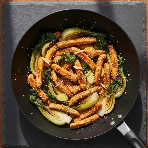 Poêlée dinde & citronnelle gingembre pak choï sésame