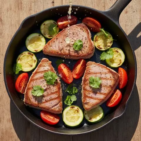 Poêlée thon frais & courgette tomate coriandre