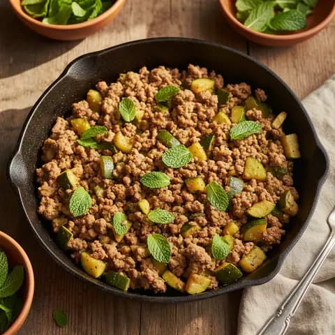 Poêlée agneau haché & courgette épices menthe
