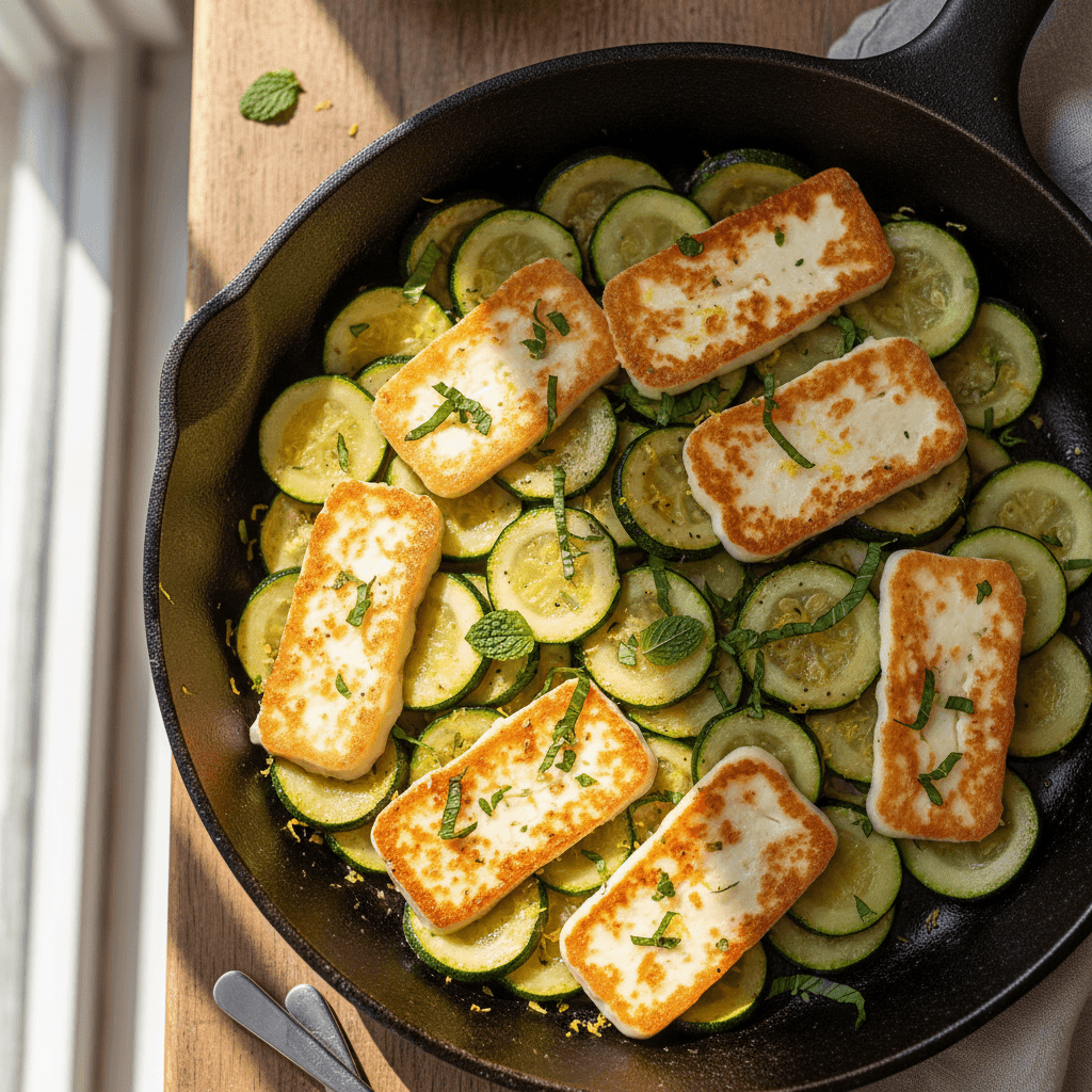 Poêlée halloumi & courgette menthe citron