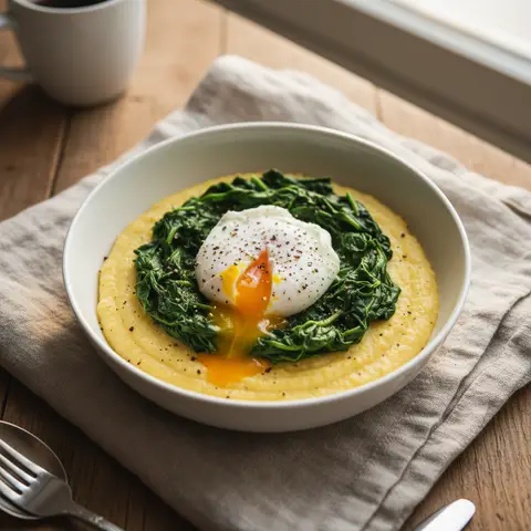 Polenta crémeuse & épinards œuf poché