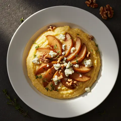 Polenta crémeuse & gorgonzola poire noix thym