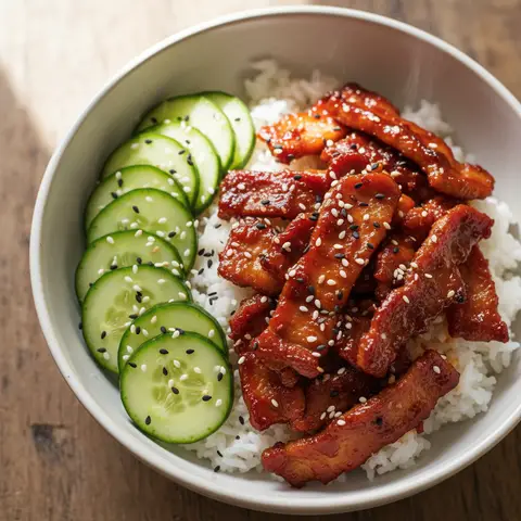 Porc effiloché gochujang & riz au concombre frais