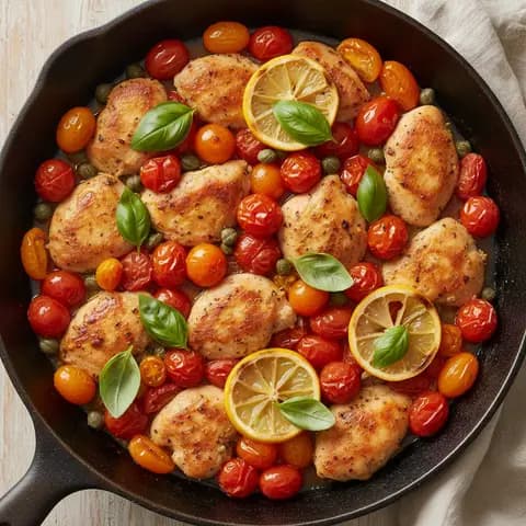 Poulet poêlé & câpres tomate au citron