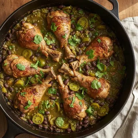 Poulet & haricots noirs sauce tomatilles cumin