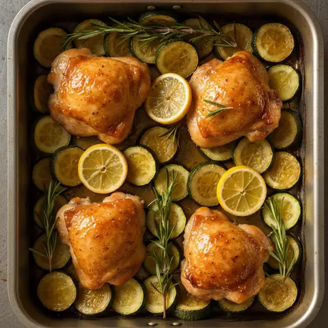 Poulet miel & romarin courgette au four