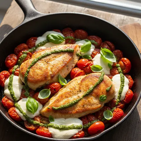 Poulet pesto & tomates cerises à la mozzarella