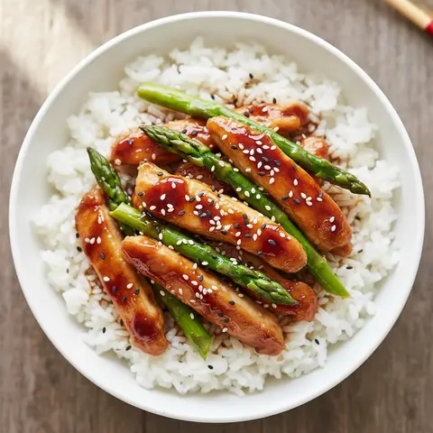 Poulet teriyaki & asperges au riz vapeur