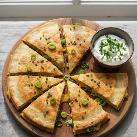 Quesadillas poireau & cheddar crème ciboulette