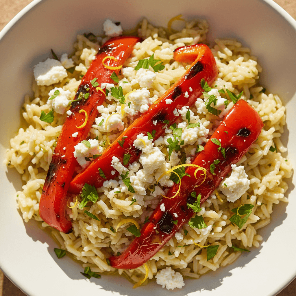 Riz citron & herbes poivron grillé feta