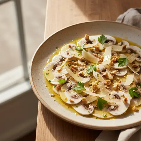 Salade champignons crus & noisettes parmesan citron