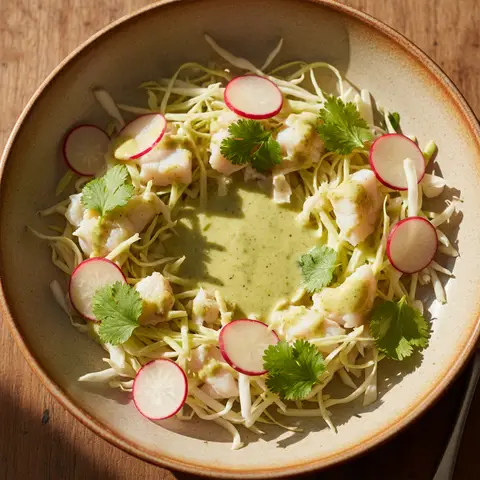 Salade chou & cabillaud vapeur citron cumin