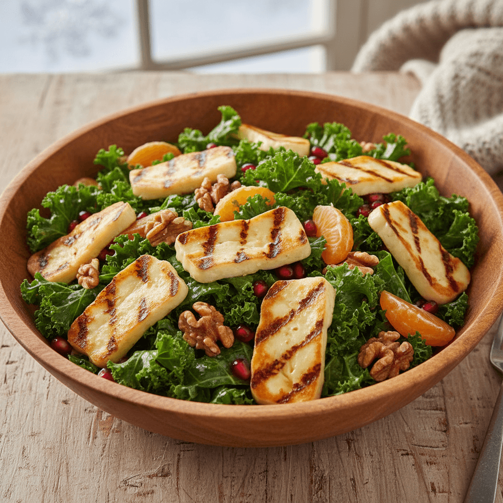 Salade kale & halloumi grillé clémentine grenade