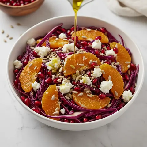 Salade chou rouge & orange grenade feta